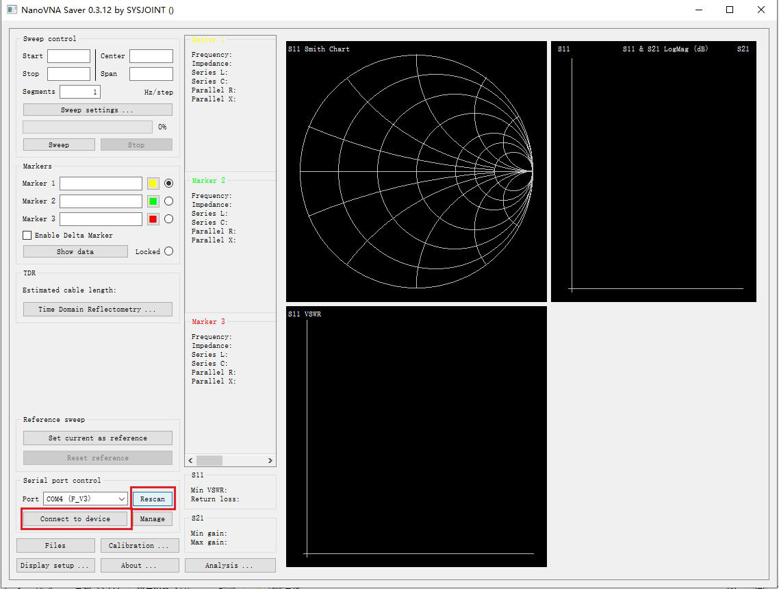 NanoVNA-F V3 display in dark mode