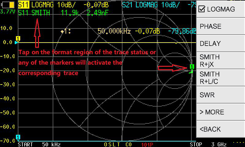LOGMAG display format showing return loss in dB