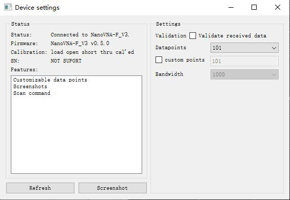 NanoVNA-Saver main window connected to NanoVNA-F V3