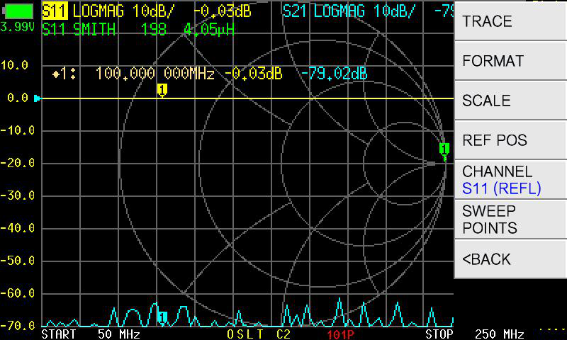 Trace selection menu showing four available traces
